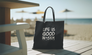 ai-generated-mockup-of-a-tote-bag-placed-on-the-floor-at-the-beach-m33531